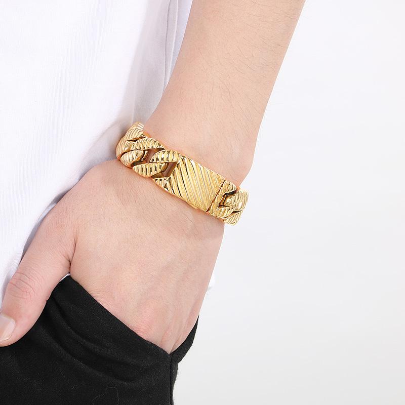 Kalen 20/33mm Stainless Steel Chunky Bracelet for Men Vintage Striped Cuban Chain Cuff Bracelets Personalized Cool Party Jewelry