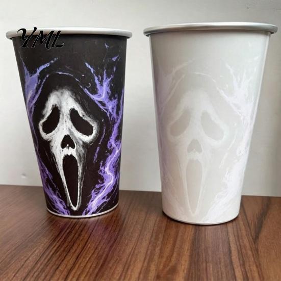 Gothic Style Metal Water Cup Thermochromic Color-Changing Cup, Horror Theme Cold Drink Spooky Prison Hand Design Mug Tumbler, Wide Mouth for Halloween