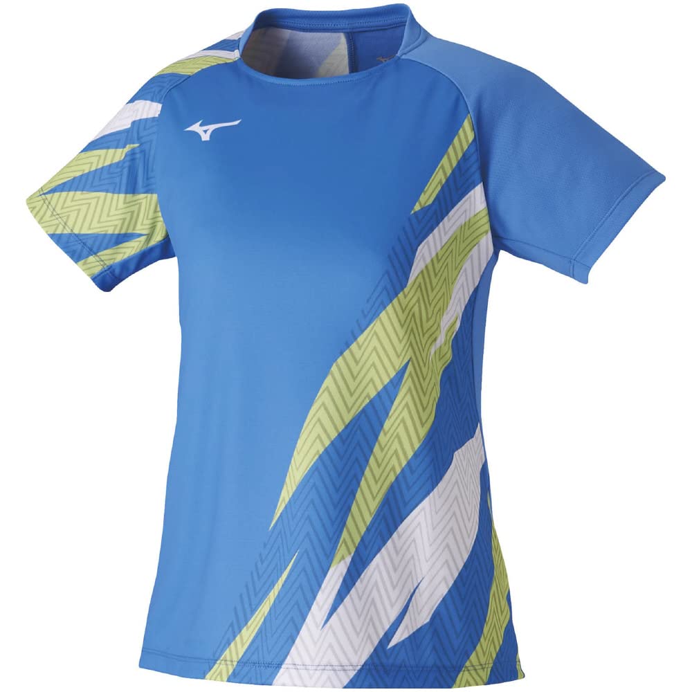 Mizuno DynaMotion Fit Tennis Game Sonic Blue x Neo Size XS Women's Shirt, 62JA2202, Moisture-Wicking, Quick-Drying, Lime,