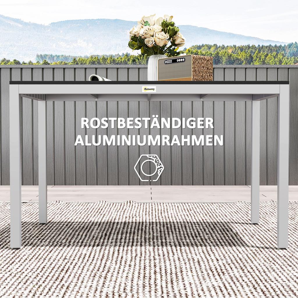 Garden Table, Aluminum, 120x70 Cm, Weatherproof Balcony Table with Wood Look, for 4-6 People, Black