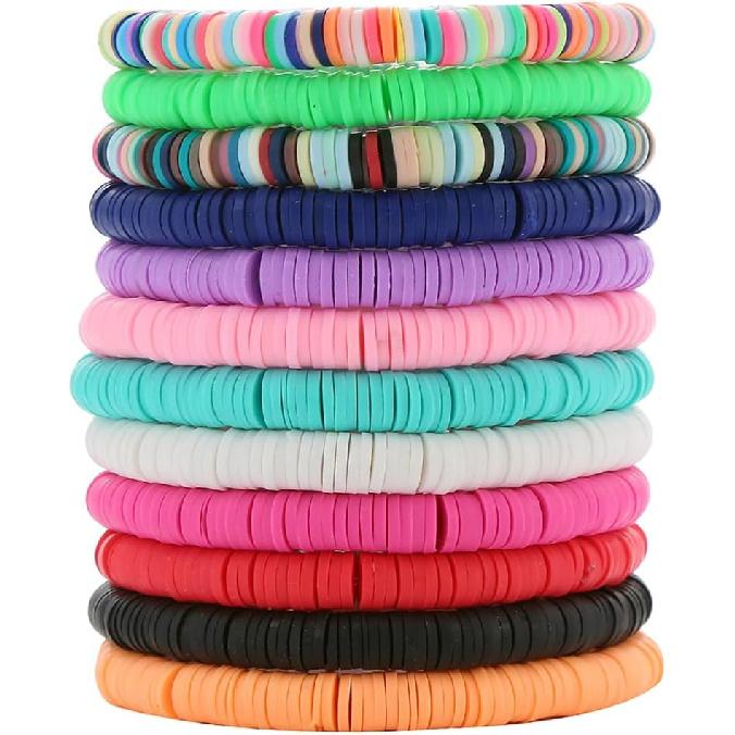 12pcs Friendship Bracelets Beaded Bracelets Heishi Bracelet Cute Bracelets Stack Vinyl Clay Disc Bead Surfer Stretch Summer Beach Bracelets For Women