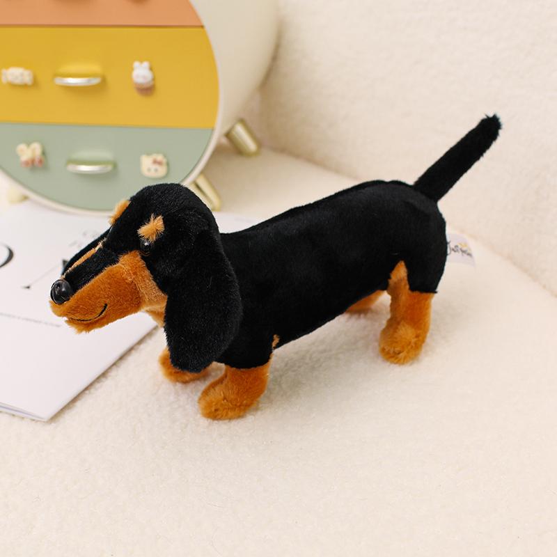 25cm Lifelike Black & Tan Dachshund Dog Plush Toy Soft Stuffed Animal Realistic Wiener Dog Gift for Kids