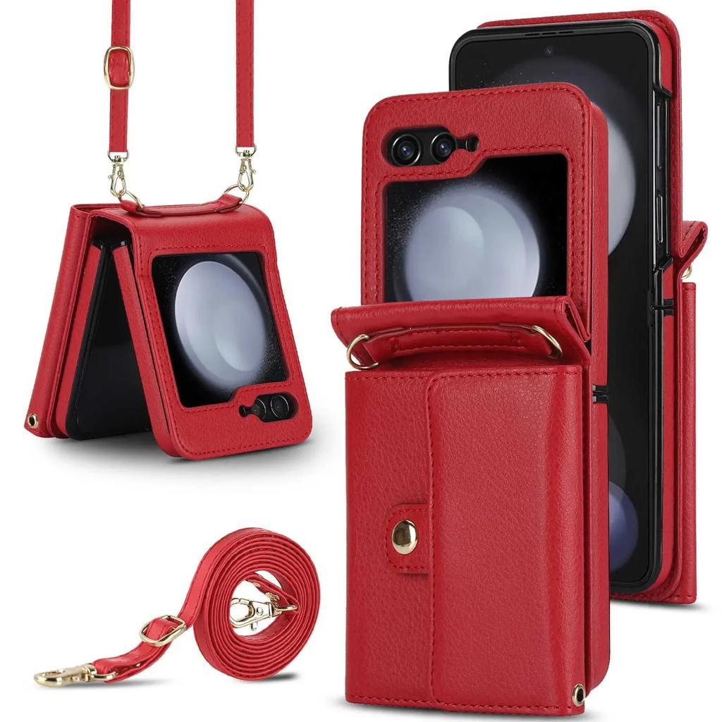 Mehrfarbiges mattes schlichtes Leder Multifunktionale Kartenhülle für Motorola Razr 40 Ultra Hülle mit Schlüsselband Stoßfeste Hülle Zubehör