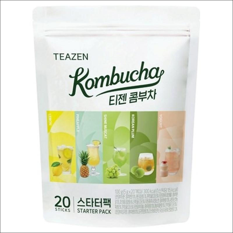 TEAZEN Kombucha Starter Pack Tea 20 Sticks (5 Flavors x 4 Sticks) / Low Calorie, Zero Sugar, Prebiotics