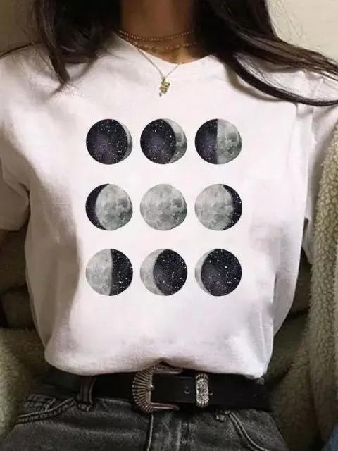 

Футболка большого размера New Funny Moon Print, унисекс, белые и черные рубашки, модная футболка с круглым вырезом и коротким рукавом, летние футболки 4XL