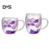 Double Wall Glass Coffee Mug 250/350ml Feather Design Cup with Handle Insulated Anti-Scalding Comfortable Grip Temperature Control Tumbler for Tea