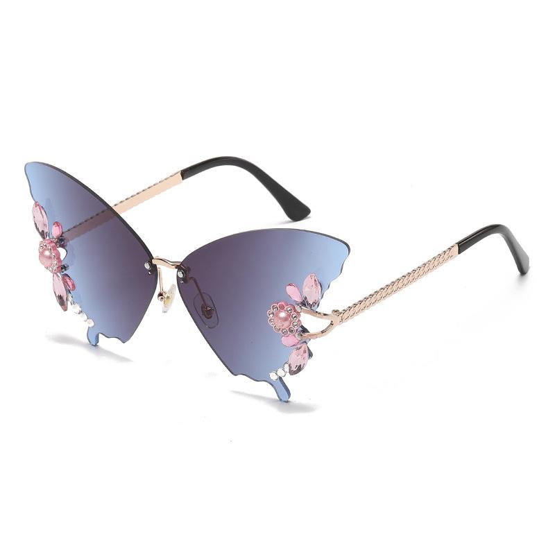 The Dance Party Butterfly Shape Diamond-inlaid Frameless Sunglasses Women Exaggerated Sunglasses Women Round Face Big Face