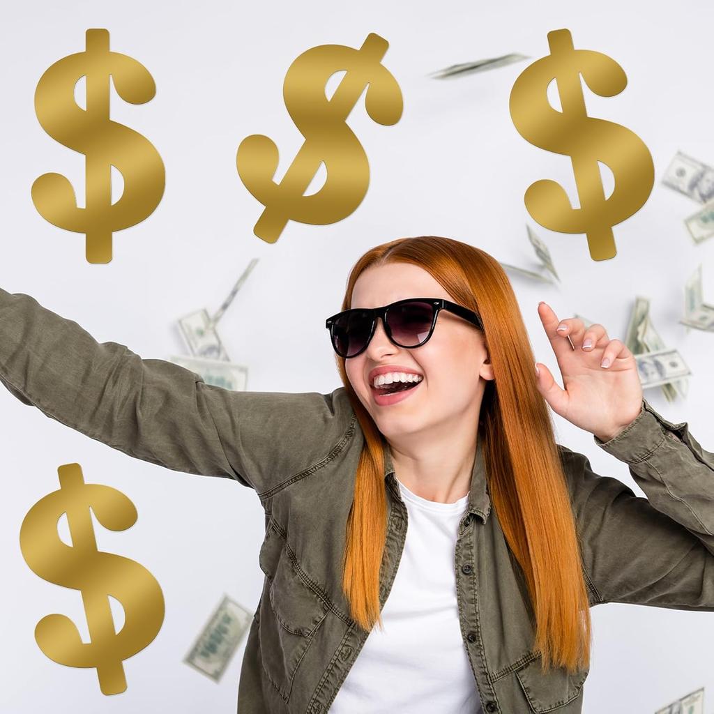 8 Pcs Dollar Themed Party Decorations 13. 4'' Glitter Dollar Birthday Decor Money Investment Bachelorette Foil Cutout for Us Dollar Sign Money Party