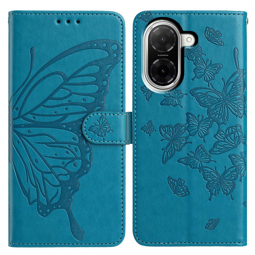 Für Xiaomi Redmi A5 NFC (173.45mm) Hülle Schmetterling geprägt Brieftasche Ständer PU Leder Klapphandyhülle mit Riemen