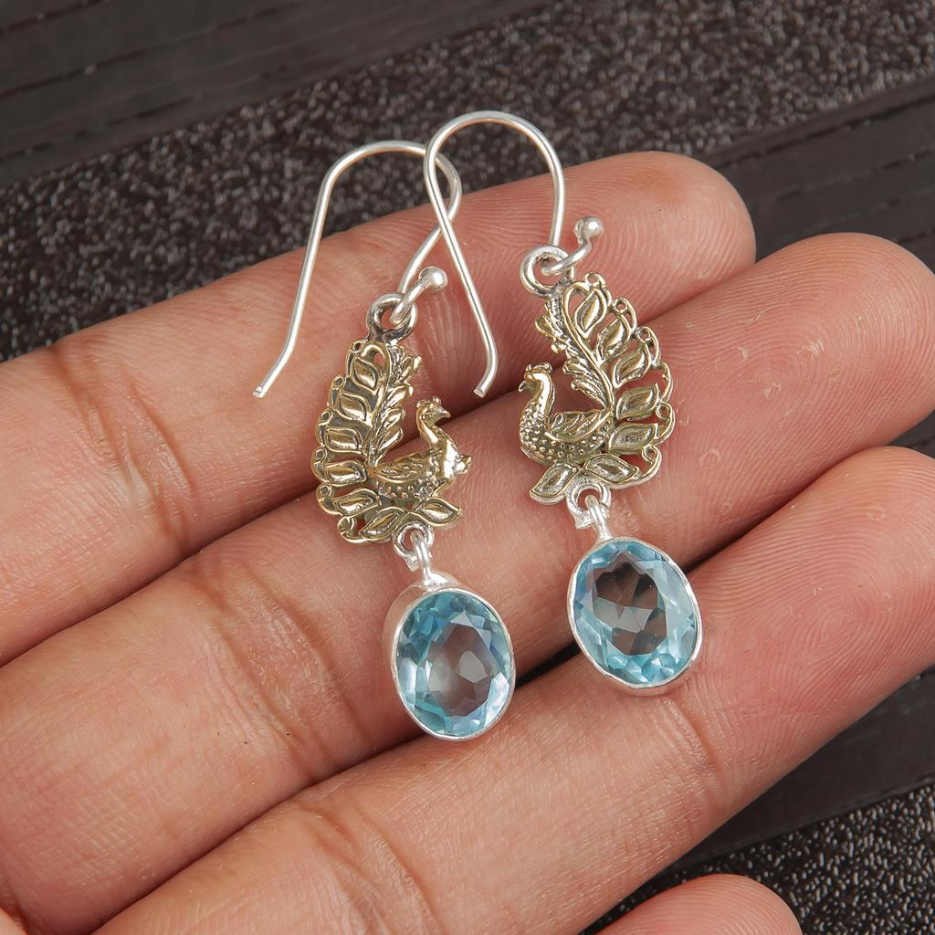 Sky Blue Topaz Gemstone Jewelry, 925 Sterling Silver Earrings, Handmade Attractive Topaz Silver Earrings For Wedding Gift