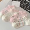 Summer Thin Cotton Socks for Women with Boat Socks, Anti-slip and Non-dropping, Shallow Invisible Short Socks, Cartoon Cute Striped Socks