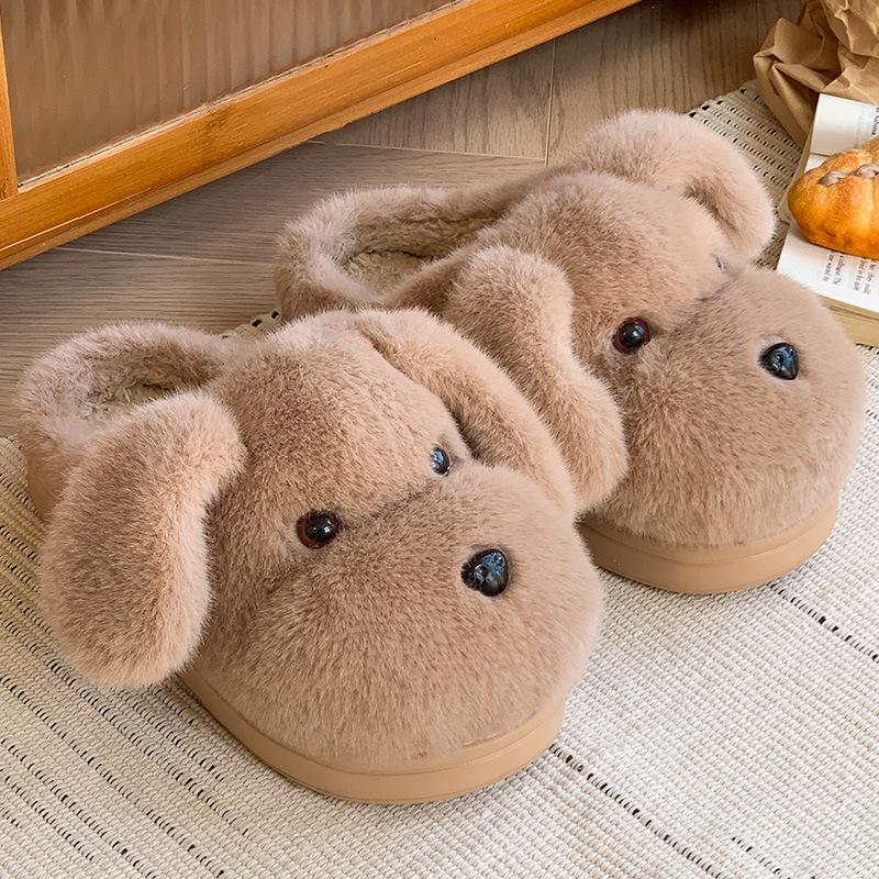 2025 puppy men's and women's slippers winter warm non-slip indoor and outdoor home cute thickened velvet deodorant cotton slippers