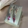Rose Gold Color Long Drop Earrings For Women Fashion Red With Blue Natural Zircon Accessories Daily Fine Jewelry