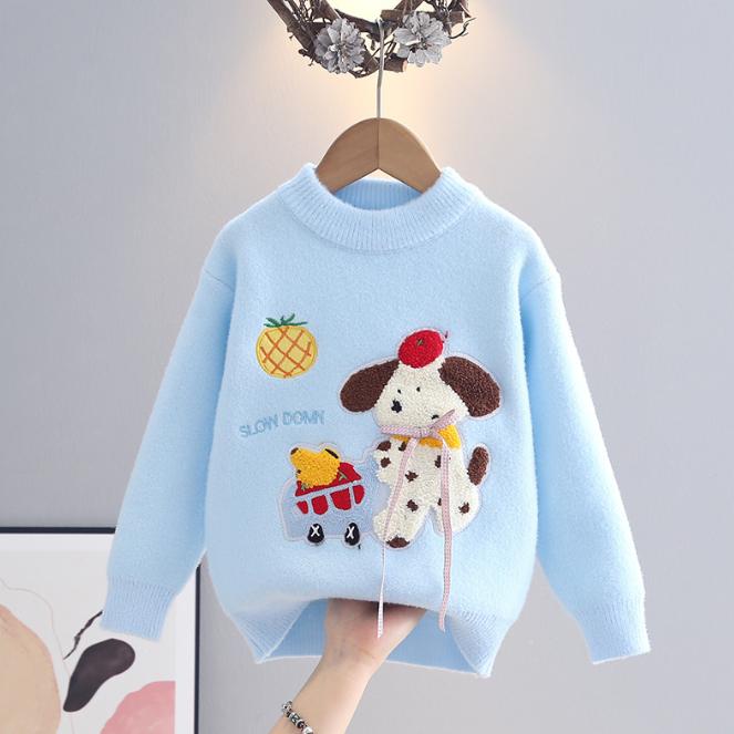 Herbst Winter Kinderpullover Mädchen Rundhals Strickware Nerzdaune Kinder Western Cartoon Langarm