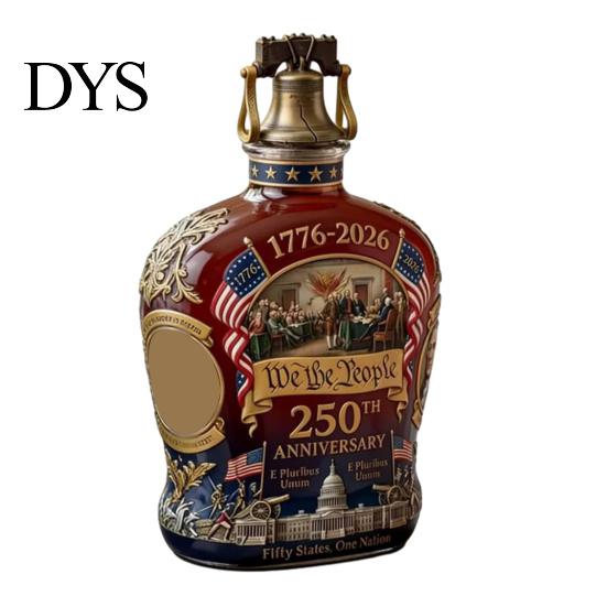 Wine Decanter 250 Anniversary Whiskey Bottle U.S. 250th Commemorative Classic Silhouette Glass Father's Day Gift for Liquor Bourbon History Lover