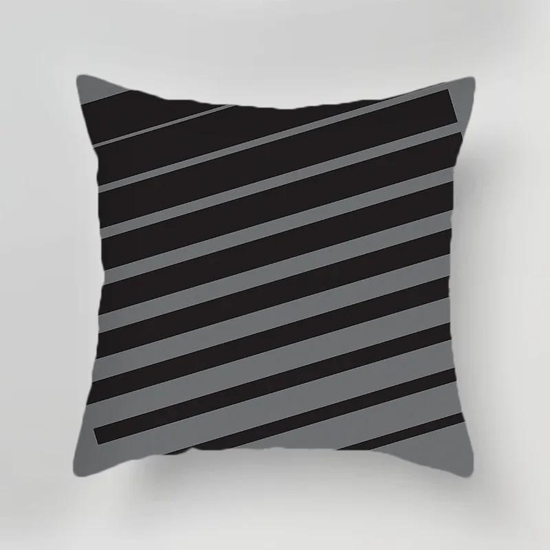 

Black and white gray geometric cushion cover living room office sofa pillow Nordic home decoration peach skin 16x16Inch