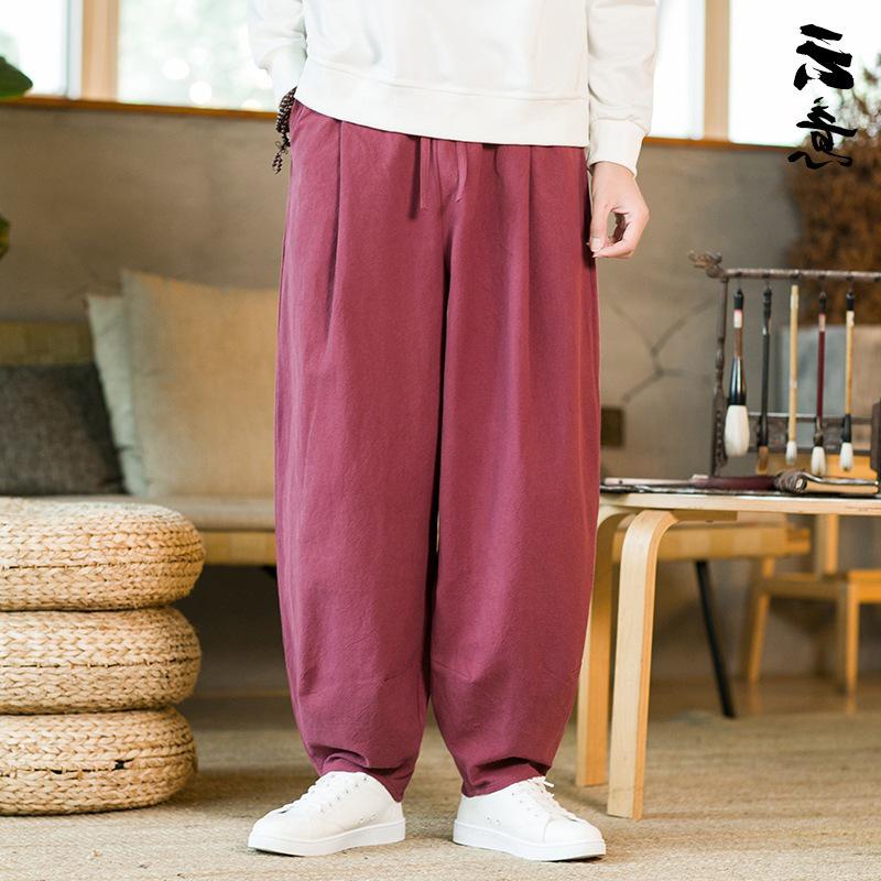 

Мужские брюки для тай-чи в китайском стиле - Весенне-осенние хлопково-льняные шаровары свободного кроя для боевых искусств 2XL