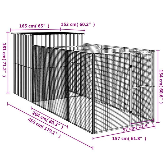 VidaXL Niche pour chien avec cour anthracite 165x455x181 cm, cage pour chien, abri pour chien, maison pour animaux, cages 3189099