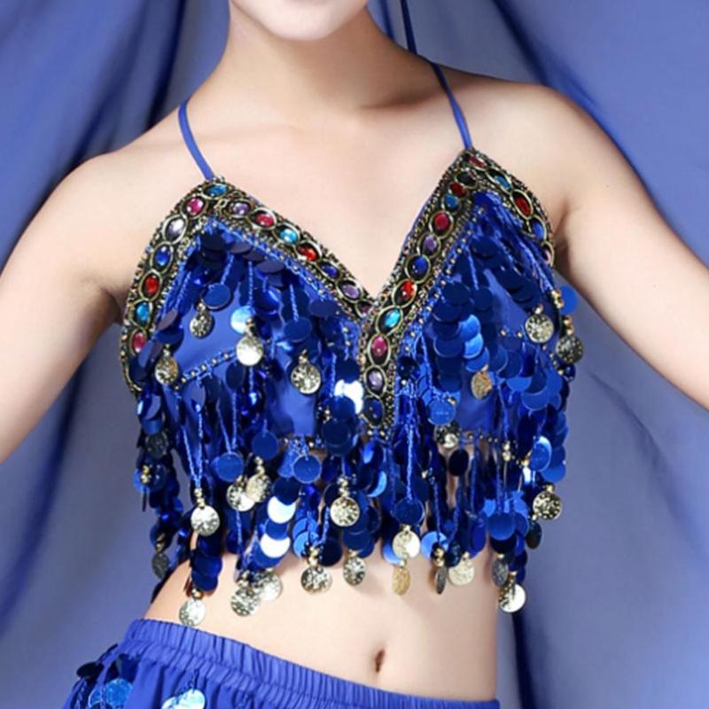 Pailletten Crop Top Mit Quasten - Rückenfrei, Für Bauchtanz, Party & Karneval