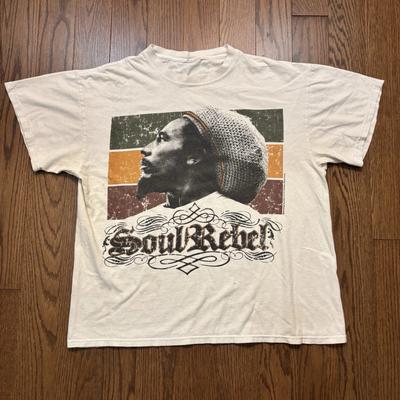 Maglietta Vintage Y2K Bob Marley Band Soul Rebel Bianca Leggermente Usurata Uomo M