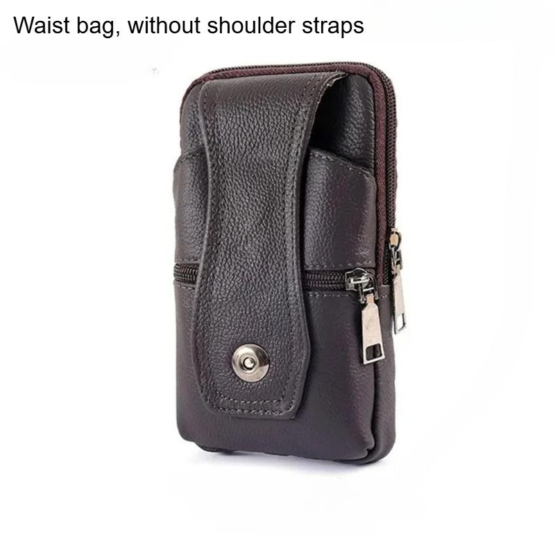 Genuine Leather Crossbody Phone Bag, Belt Pouch Phone Holster for Men, Multi-Pocket Waist Bag with Zipper , Card Holder, Hands-Free EDC Travel Wallet