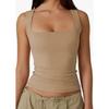 Solid Color Square Neck Sleeveless Top Solid Color Square Collar Slim Fit Sleeveless Top Female
