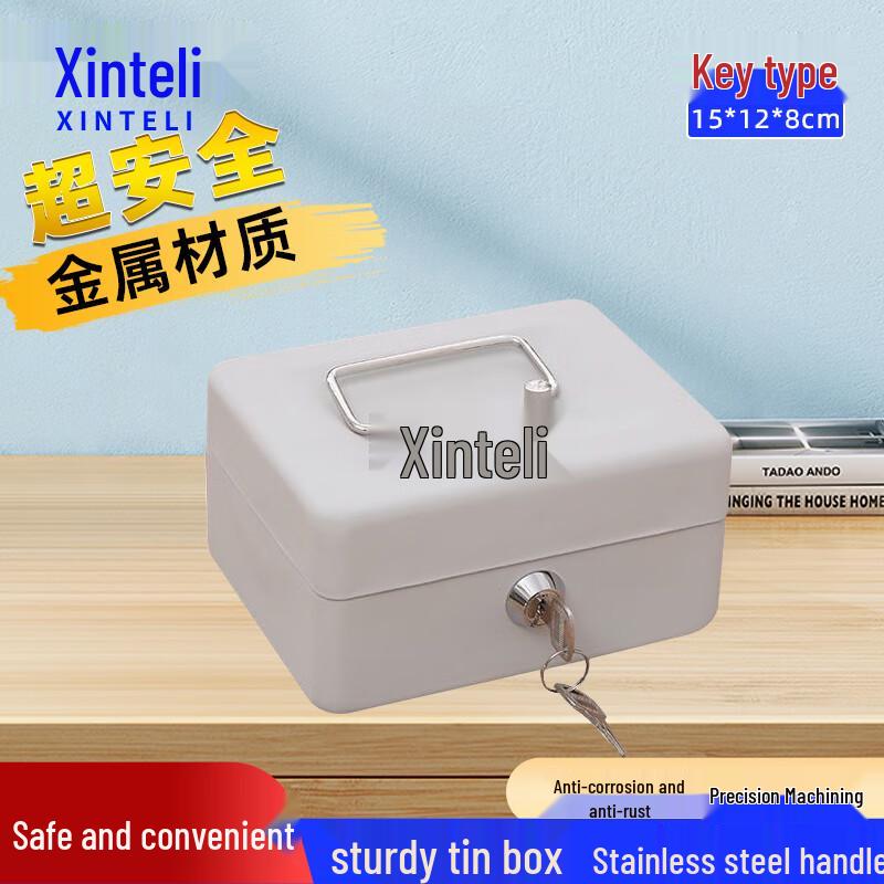 Xinteli Portable Metal Cash Box with Key Lock 15x12x8cm