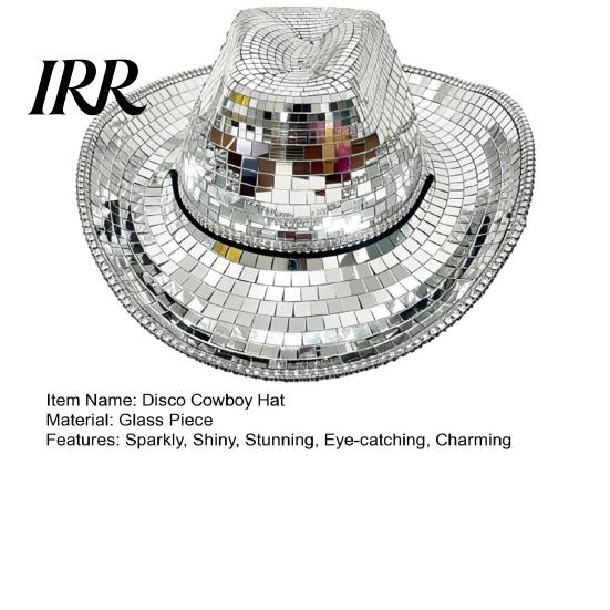 Durable Disco Hat Western Cowboy for Men Women, Sparkly Silver Stage Mirror Music Festivals, Concerts, Party