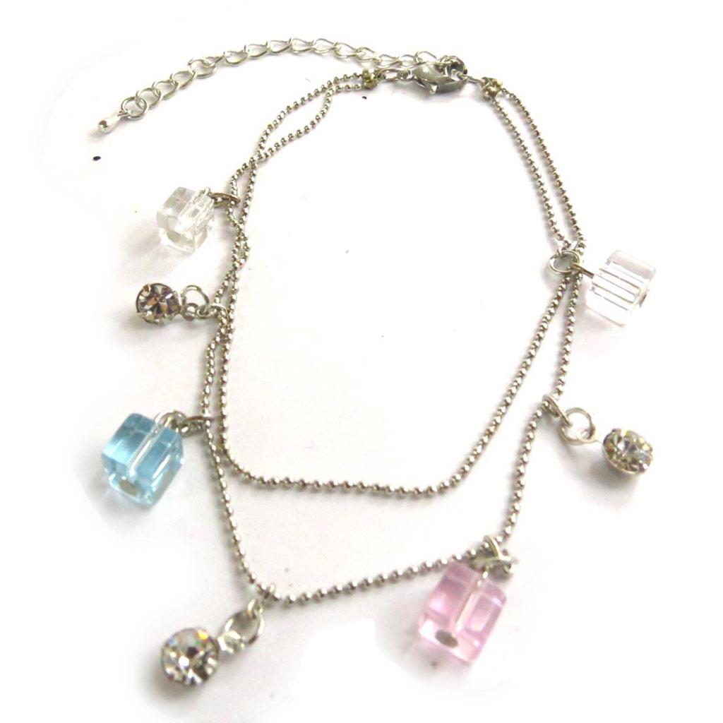 Les Trésors De Lily [J6933] - 'Sissi' Ankle Chain White Pink Blue