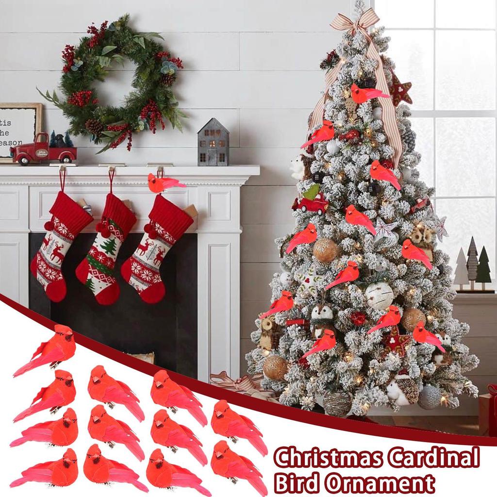 Christmas Bird Ornaments 12 Pieces Small Red Nature Craft With Metal Clip Red Christmas Ornaments Birds For Park Garden Backyard
