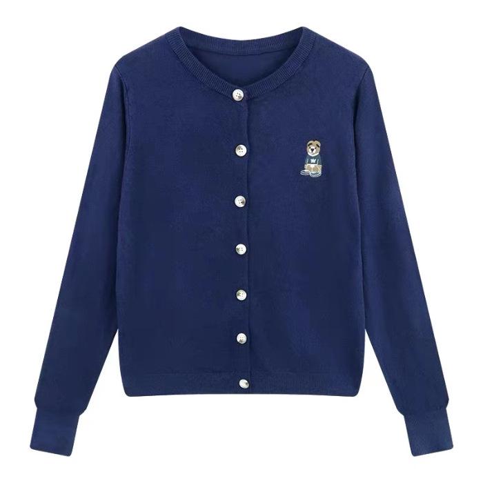 Retro Schwarzer Strick-Cardigan mit Bärenstickerei für Damen - Herbst/Winter Kollektion