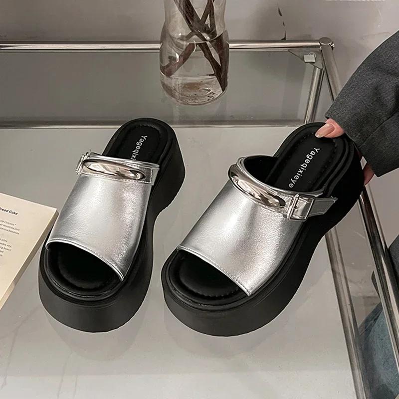 Women Flats Platform Slippers Summer Shoes Casual Open Toe Sandals 2025 New Slingback Shoes Woman Trend Zapatos De Mujer
