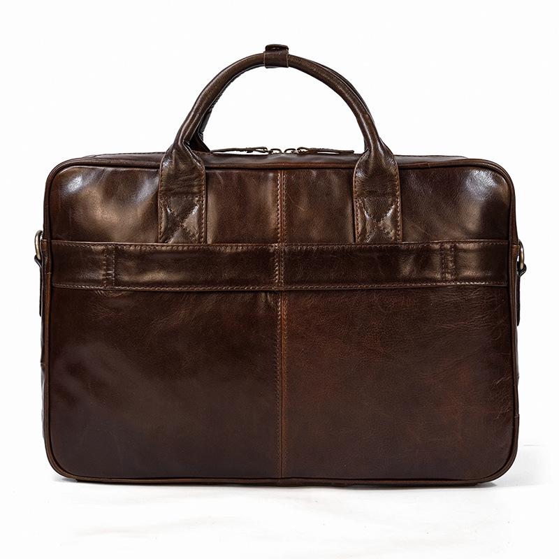Men'S Leather Briefcase Retro Business Handbag First Layer Cowhide Shoulder Messenger Bag Computer Bag Commuter Bag