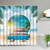 Retro Bus Surfboard Shower Curtains Summer Coconut Tree Scenery Home Bathroom Decoration Waterproof Fabric Bathtub Screen