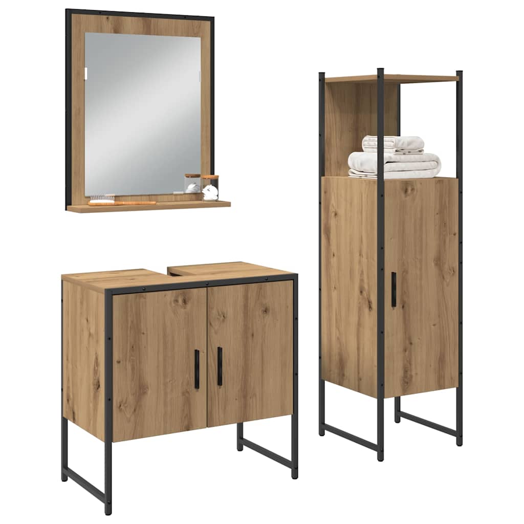 Bathroom Furniture Set with Shelf and Door 3 Pcs Brown Particleboard