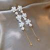Korean Fashion Sakura Flowers Drop Earrings For Women Temperament Simple Long Tassel Earrings Female Wedding Zircon Gifts