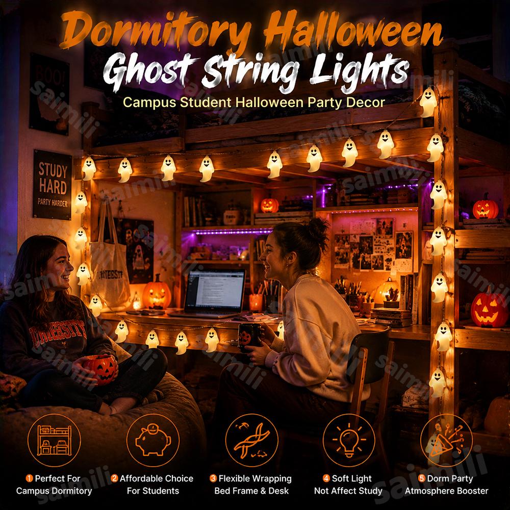 Halloween Ghost LED String Lights Long Lasting Battery Halloween Horror Atmosphere For Home Party Holiday DIY Decor Lighting