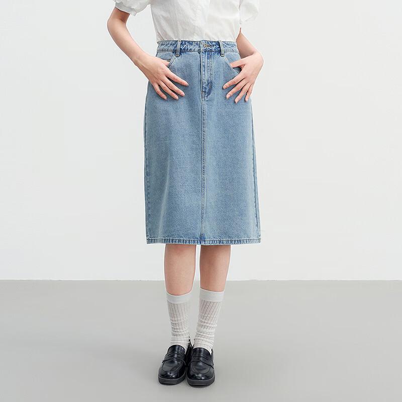Damen Midi-Rock aus gewaschenem Denim mit hoher Taille