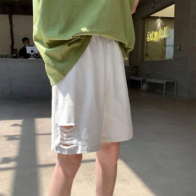 Men's Summer Outer Wear Shorts Casual Loose Ripped Five-point Pants Breathable Comfortable Soft Hip-hop Style Fashion Shorts