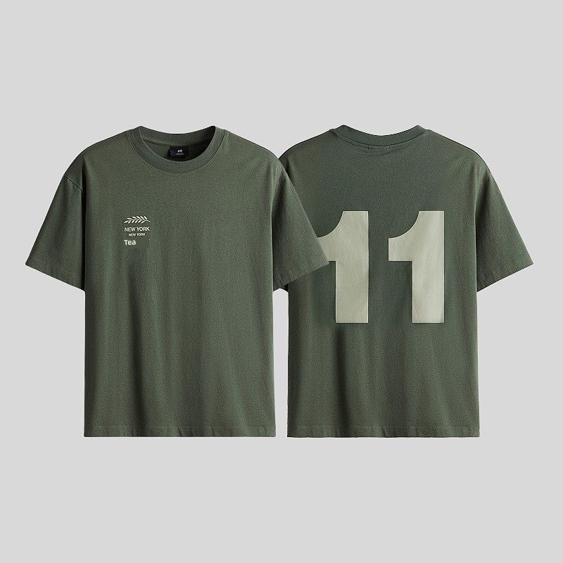 

HM Men s and Women s T-shirt 2025 Autumn New Arrival Print Cotton Drop Shoulder Loose Short Sleeve Couple s Tops 1227157 Khaki Green/New York 180/124