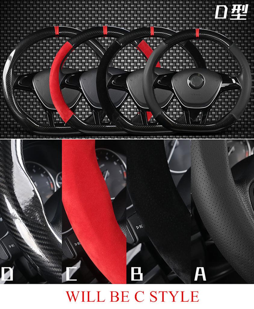 D Shape 38Cm Car Steering Wheel Cover Deluxe Black Red Glossy Trim Decoration Us