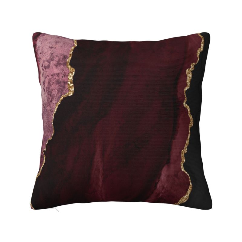 Custom Modern Burgundy Maroon Geode Agate Cushion Cover Velvet Marble Texture Gold Throw Pillow Case Decoration