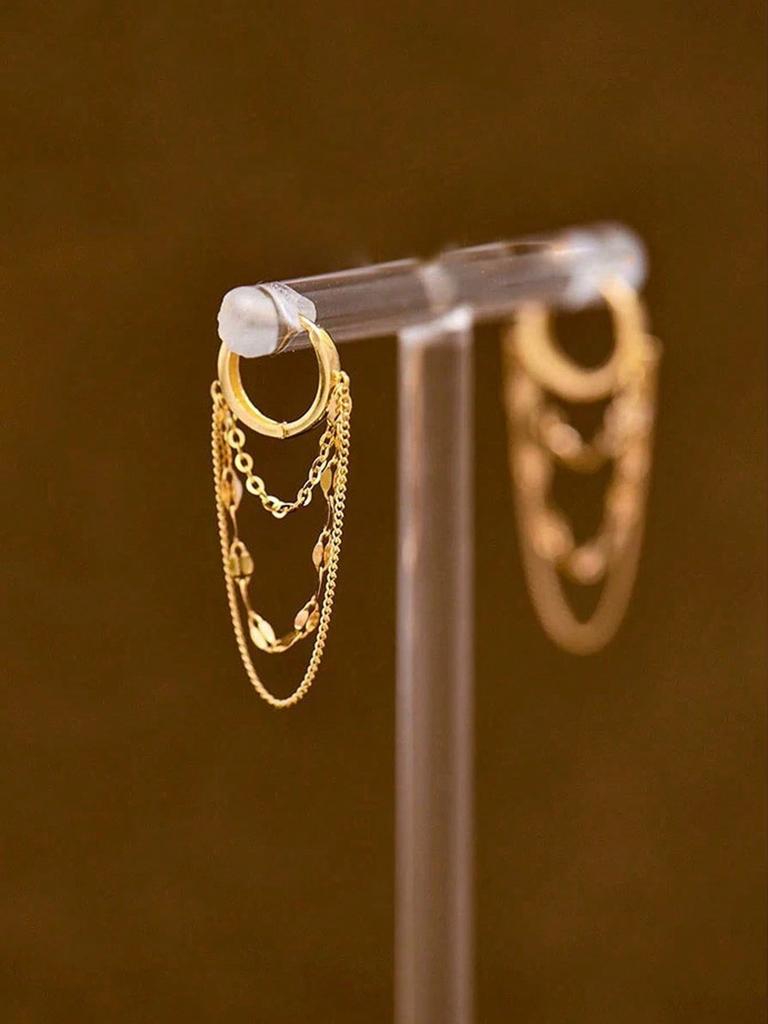 1 Pair Delicate Stainless Steel Chain Hoop Earrings For Women Girls Fashionable Daily Jewelry Gift For Her