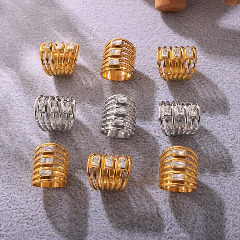 Luxury White Zirconia Ring Women's 316 Stainless Steel Gold-Plated Multi-Layered Long Couple Rings Waterproof Zircon Gift