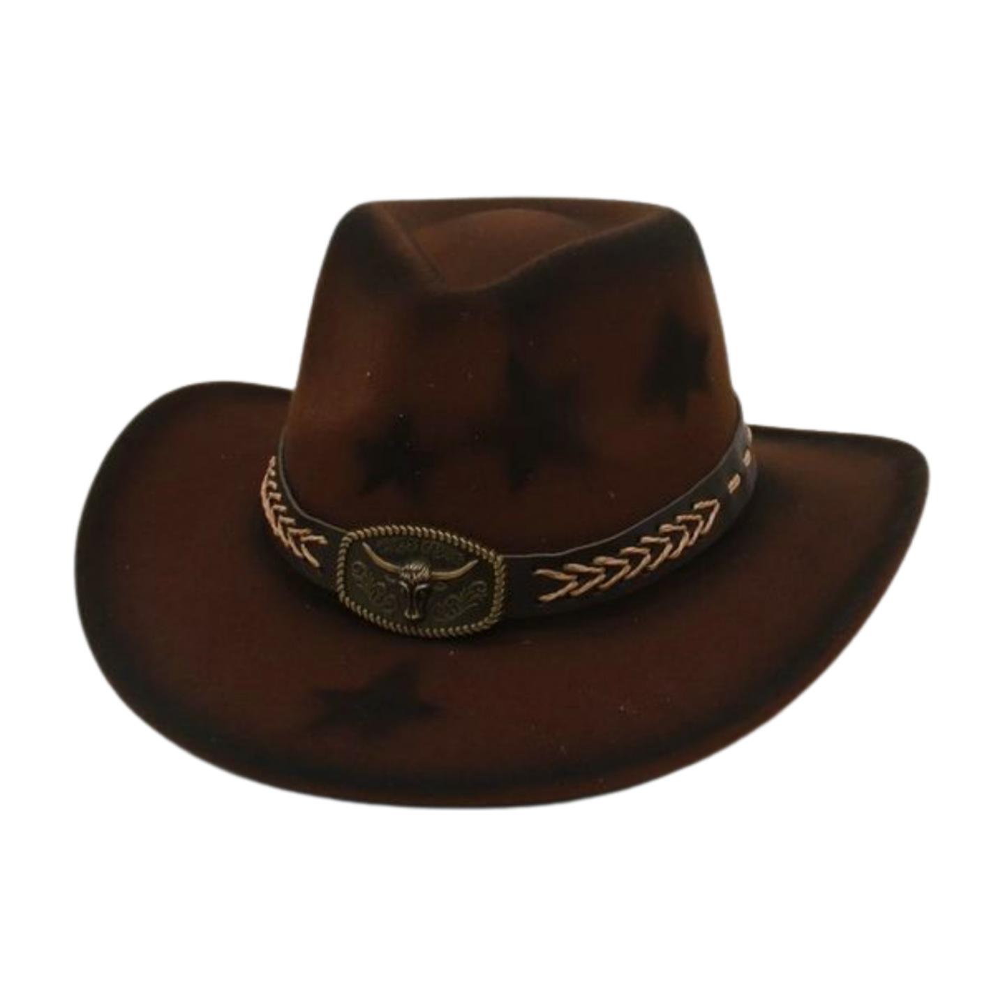 

New Western Cowboy Hat Gradual Change Color Pentagram British Retro Hat European And American Outdoor Riding Shade Jazz Top Hat one size fits all [m peach five-star]