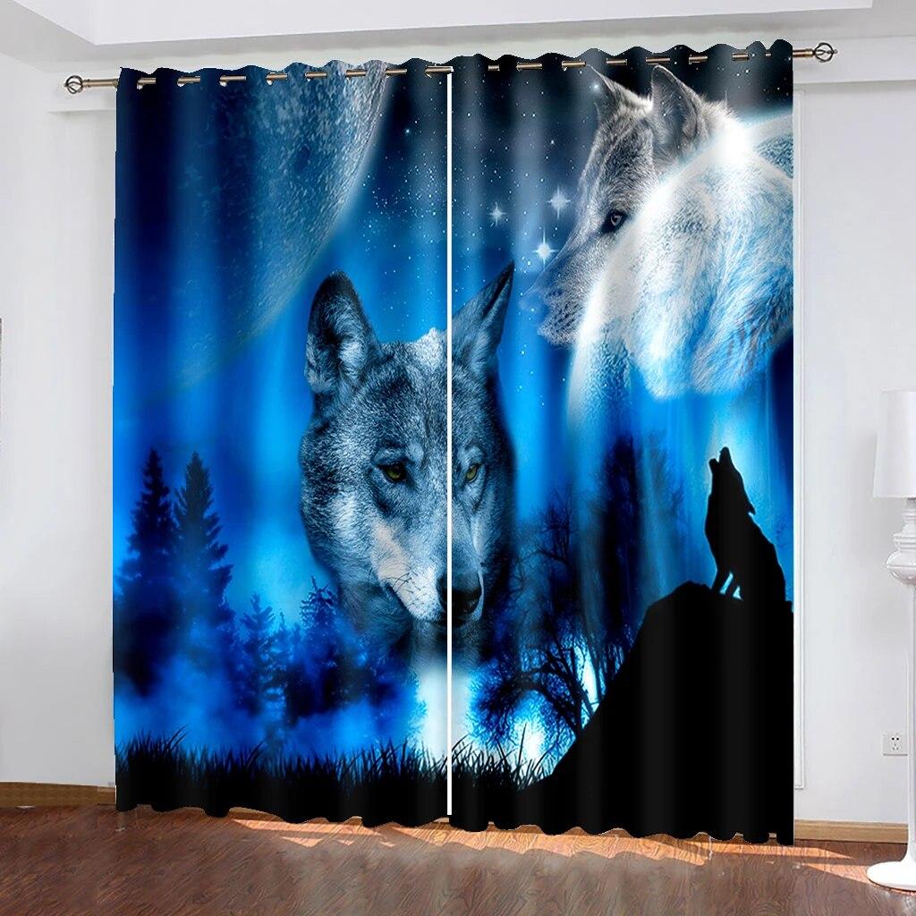 

3D напечатанные на заказ животные, снежный зимний лес и волк, семья, затенение, 2 шт., домашняя занавеска для детской спальни, гостиной молодых людей W50xH130(CM)x2PCS-Rod pocket