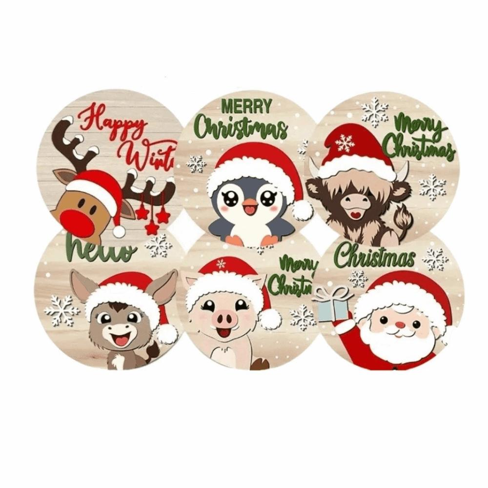 6pcs Snowman Santa Claus Coaster Wooden Coffee Cup Mat Christmas Drink Coaster  Christmas Party