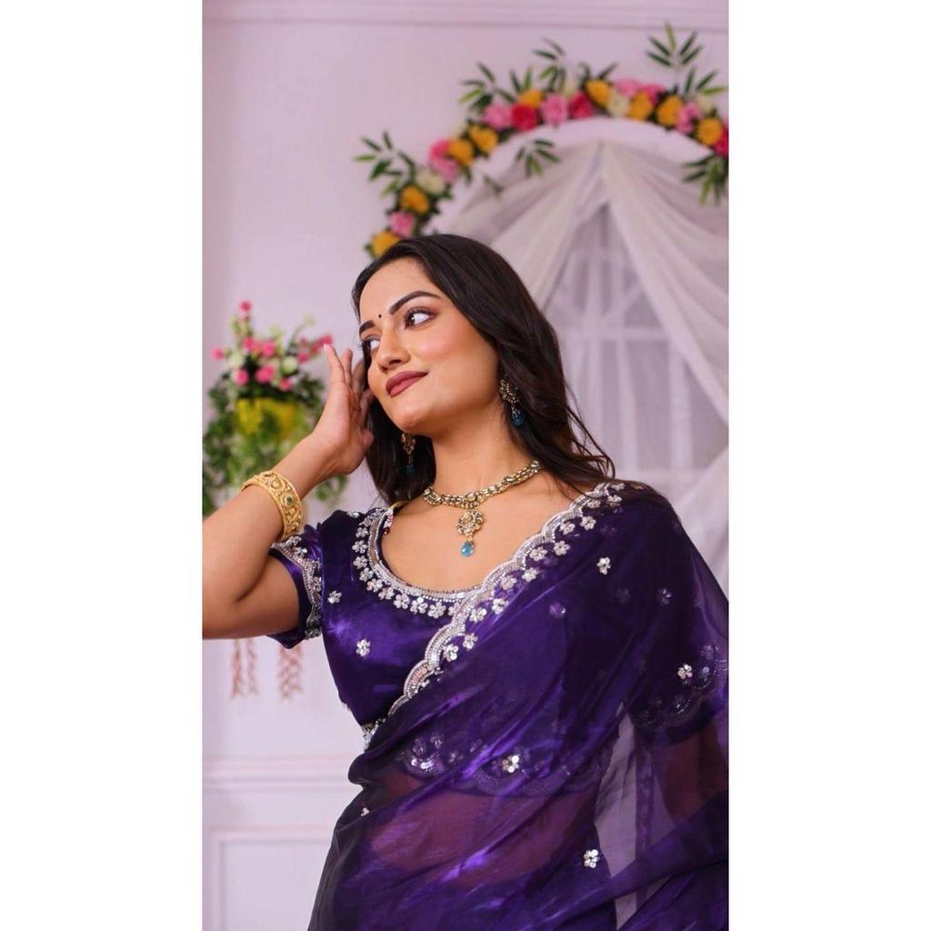 Latest New Wedding Wear Saree Heavy Embroidery Real Wal & Moti With Sequence Work*