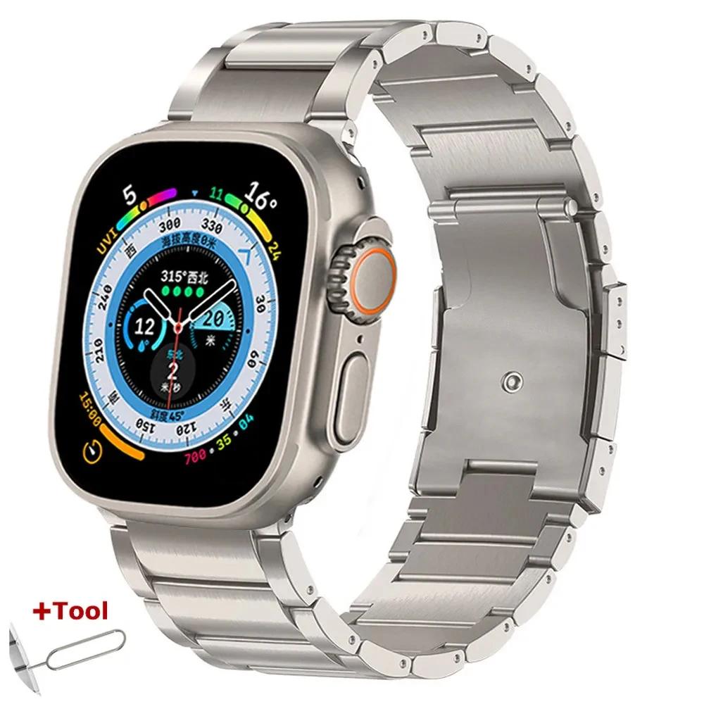 Men Titanium Band for Apple Watch Ultra 2 49mm 46mm 42mm 45 44 40 41 38mm Metal Luxury Strap for Iwatch 10 9 8 7 6 5 Se Bracelet