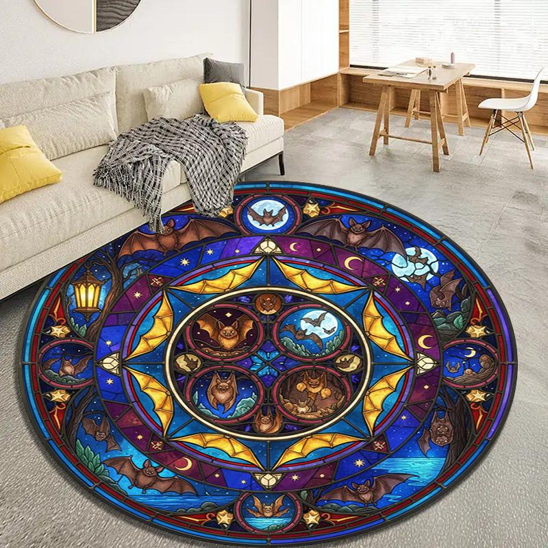 Bat Retro Round Area Rug,Carpet Rug for Living Room Bedroom Sofa Playroom Decor,Non-slip Floor Mat101
